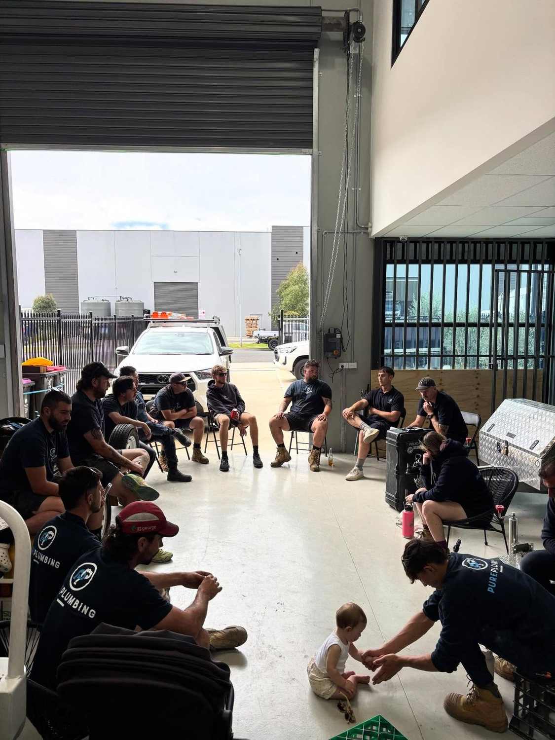 Friday toolbox meeting at the Pure warehouse
