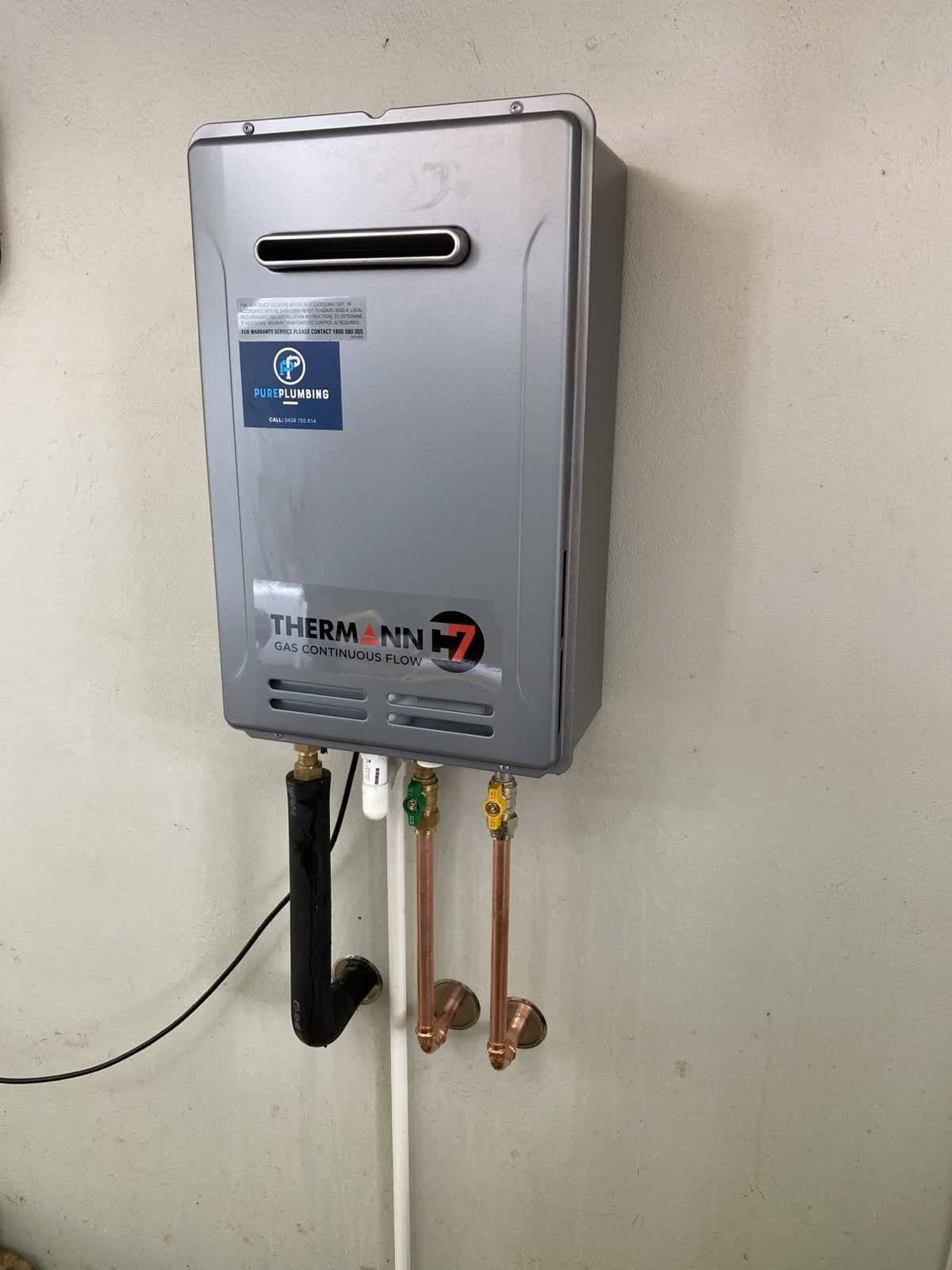 Hot water system installed with clean copper pipework
