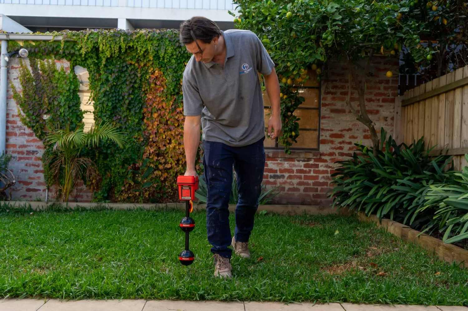 Electronic pipe locating equipment in use on site